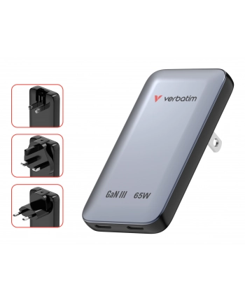 verbatim Ładowarka Essentials Slim GaN 65W 2x USB-C, US/UK/UE szara nr 2
