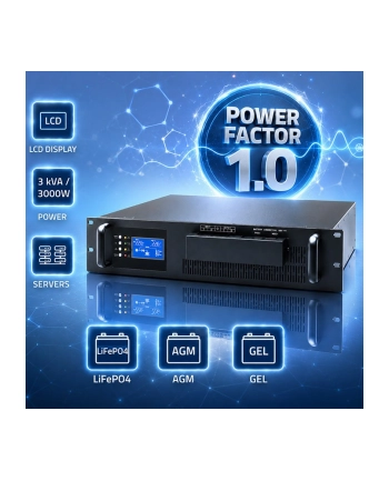 qoltec UPS Pure Sine Wave do RACK | 3kVA | 3000W | PF1.0 | LCD | EPO |  USB | On-line nr 2