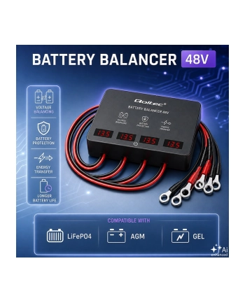 qoltec Balanser napięcia 48V do akumulatorów 4x12V | 10A | AGM GEL LiFePO4 | LED nr 2