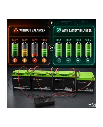 qoltec Balanser napięcia 48V do akumulatorów 4x12V | 10A | AGM GEL LiFePO4 | LED nr 1