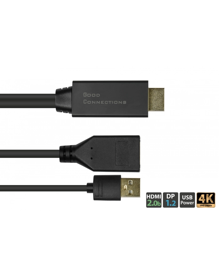 Alcasa HDMI-AD22 adapter kablowy 0,3 m HDMI Typu A (Standard) DisplayPort Czarny główny