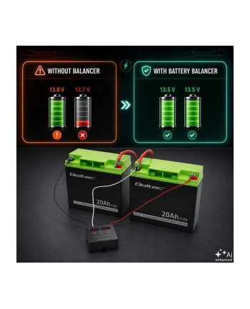 qoltec Balanser napięcia 24V do akumulatorów 2x12V | 5A | AGM GEL LiFePO4 | LED nr 2