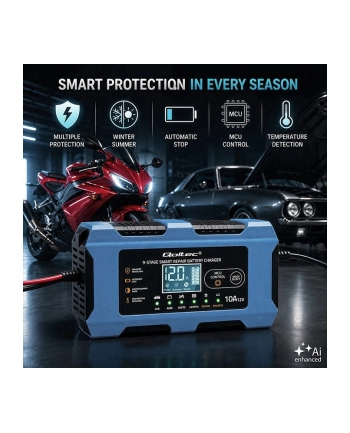qoltec Ładowarka 12V 10A | Prostownik z funkcją naprawy | AGM GEL LiFePO4 nr 2