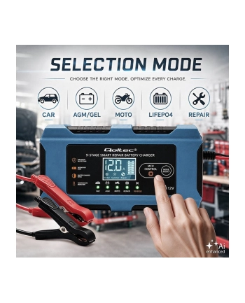 qoltec Ładowarka 12V 6A | Prostownik z funkcją naprawy | AGM GEL LiFePO4