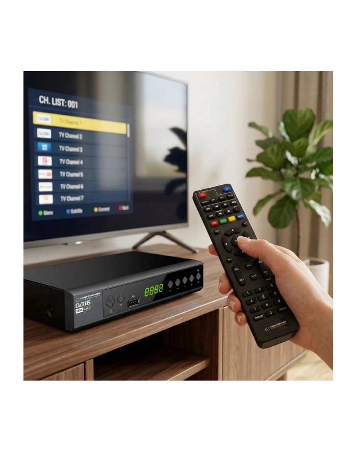Tuner/dekoder cyfrowy DVB-T2 H.265/HEVC Esperanza EV111P główny