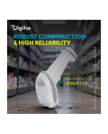 digitus Zaawansowany czytnik kodów kreskowych bezprzewodowy USB-RJ45 2m, 1D/2D 2m/s, IP52, stojak w zestawie