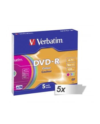 5x5 Verbatim DVD-R 4,7GB Colour 16x Speed, Slim Case nr 1