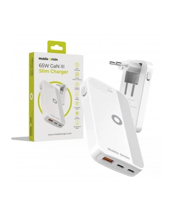 Mobile Origin 65W GaN Slim dual USB-C single USB-A, bialy