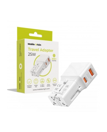 Mobile Origin Travel adapter 25W EU/US/UK/AU, bialy