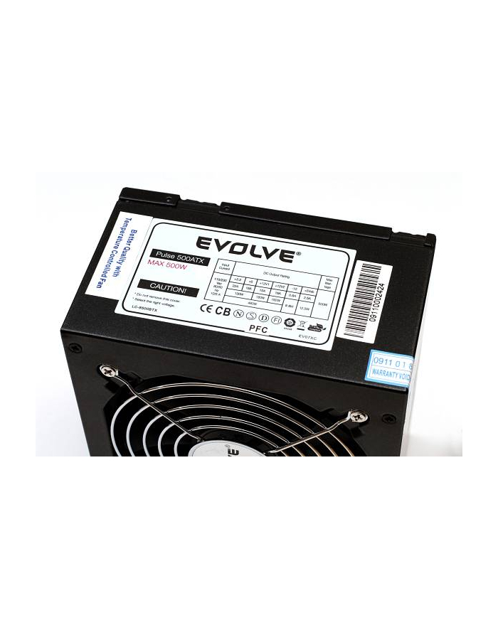 Zasilacz EVOLVE Pulse 550W, ATX 2.2, silent, 12cm fan, pas. PFC, 4xSATA, 1x PCIe, 6+2, czarny (EP550PP12R) główny