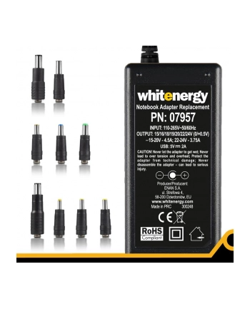 4World uniwersalny zasilacz sieciowy do notebooka 90W + USB, 10 końcówek nr 2