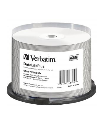 VERBATIM CD-R AZO 52X 700MB WIDE SILVER INKJET PRINTABLE NON ID