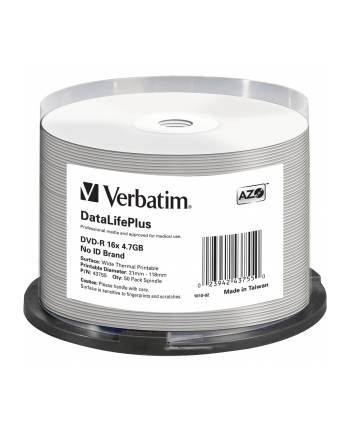 VERBATIM DVD-R(50-Pack)/Spindle/16X/4.7GB/DataLife Plus Wide Thermal dofessional  No ID Brand