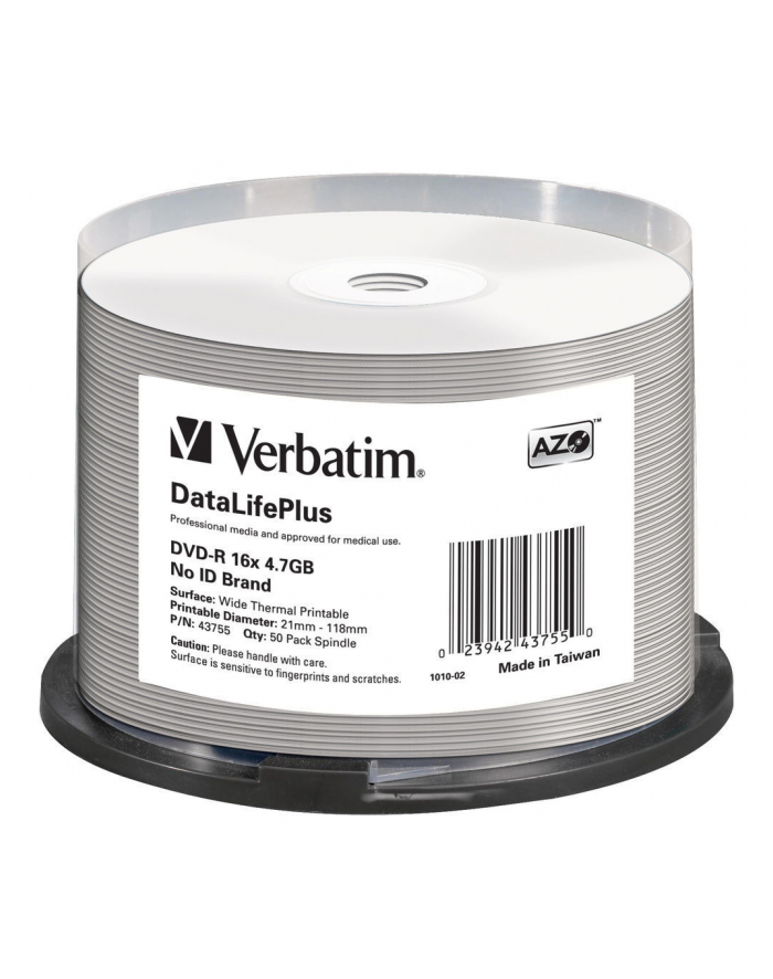 VERBATIM DVD-R(50-Pack)/Spindle/16X/4.7GB/DataLife Plus Wide Thermal dofessional  No ID Brand główny