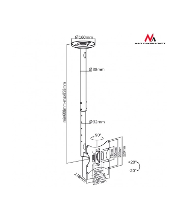 Uchwyt do TV sufitowy 10-30'''' 50 - 85 cm 30kg Maclean MC-504A B max vesa 200 czarny