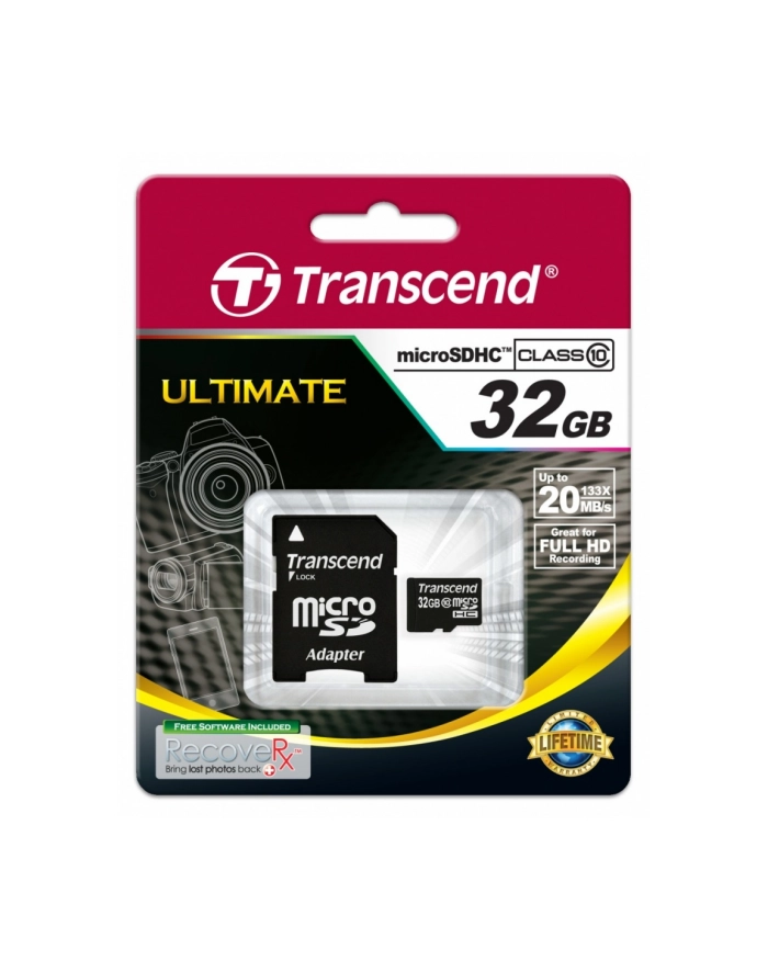 Transcend memory card Micro SDHC 32GB Class 10 + Adapter główny