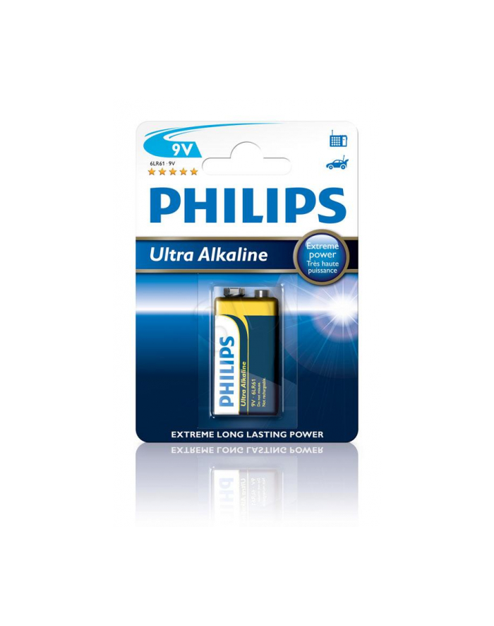 Bateria PHILIPS 6LR61E1B/10 EXTREME LIFE PLUS 1szt ( 30% więcej mocy niż zwykłe baterie alkaliczne  dzięki czemu doskonale nadają się do zasilania aparatów  odtwarzaczy CD i wszystkich pozostałych energochłonnych urządzeń ) główny