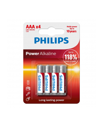 Bateria PHILIPS LR03P4B/10 AAA POWER ALAKLINE 4 szt. ( Technologia alkaliczna idealna do urządzeń o dużym poborze energii: zabawki  odtwrzacze przenośne )