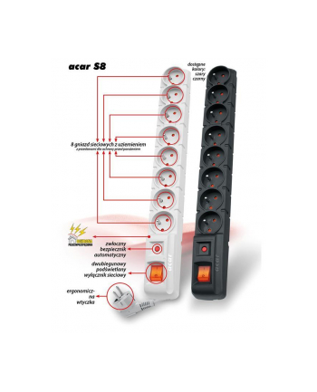 ACAR S8-listwa przeciwprzepięciowa 8gniazd/5m/sz