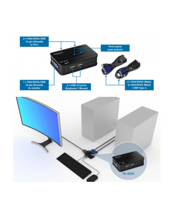 KVM Switch 2xK/V/M 2048x1536 USB 2xCables TK-207K