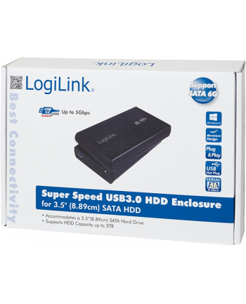 LOGILINK UA0107, 3.5 SATA  drive case, USB 3.0  black, ALU