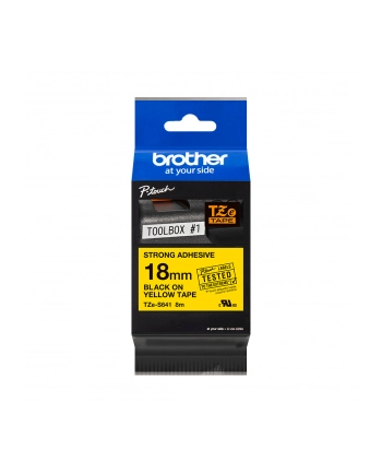 Taśma laminowana do P-touch, Brother TZE-S641 18mm żółta/czarny nadruk mocny klej nr 1