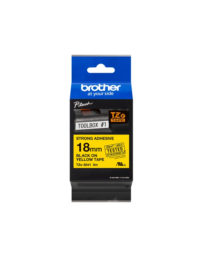 Taśma laminowana do P-touch, Brother TZE-S641 18mm żółta/czarny nadruk mocny klej główny