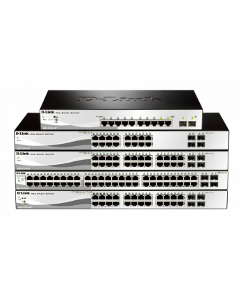 D-LINK DGS-1210-20, Gigabit Smart Switch with 16 10/100/1000Base-T ports and 4 Gigabit MiniGBIC (SFP) ports, 802.3x Flow Control, 802.3ad Link Aggregation, 802.1Q VLAN, 802.1p Priority Queues, Port mirroring,, Jumbo Frame support, 802.1D STP, ACL, LL