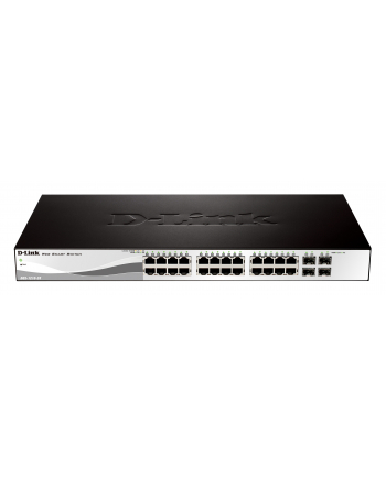 D-LINK DGS-1210-28, Gigabit Smart Switch with 24 10/100/1000Base-T ports and 4 Gigabit MiniGBIC (SFP) ports, 802.3x Flow Control, 802.3ad Link Aggregation, 802.1Q VLAN, 802.1p Priority Queues, Port mirroring, Jumbo Frame support, 802.1D STP, ACL, LLD nr 1