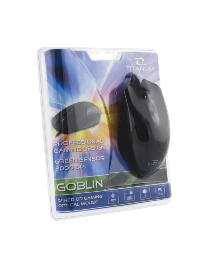 TITANUM Przewodowa Mysz Optyczna TM106 USB GOBLIN | 2000 DPI | Czarny główny