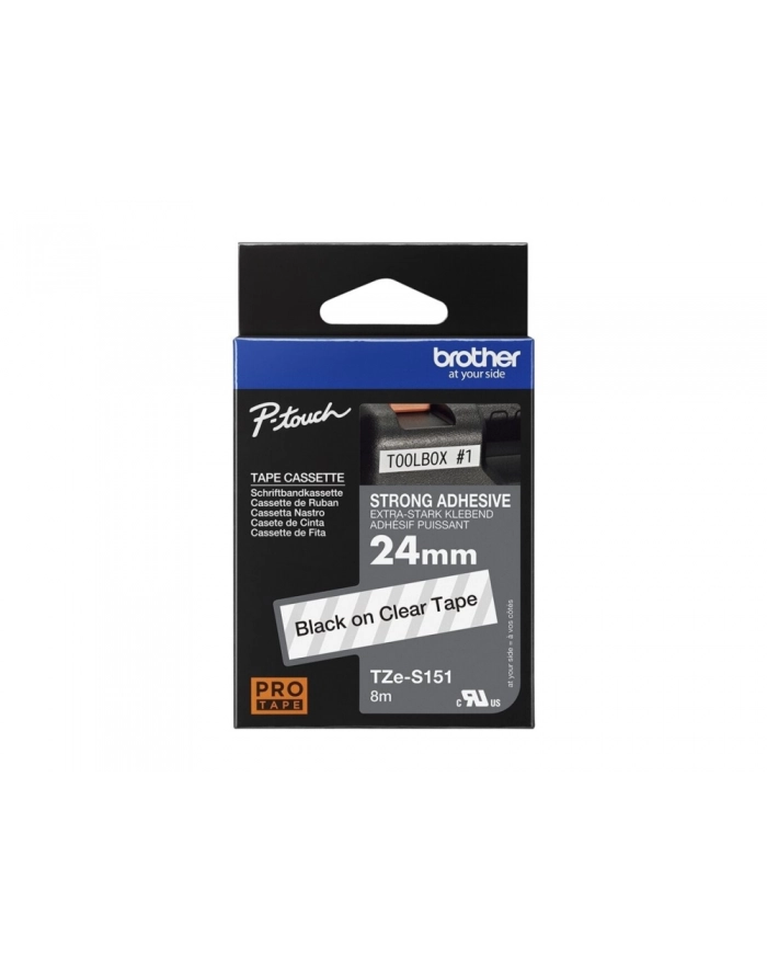 Taśma laminowana do P-touch (mocna) Brother TZE-151 24mm przezroczysta / czarny nadruk główny