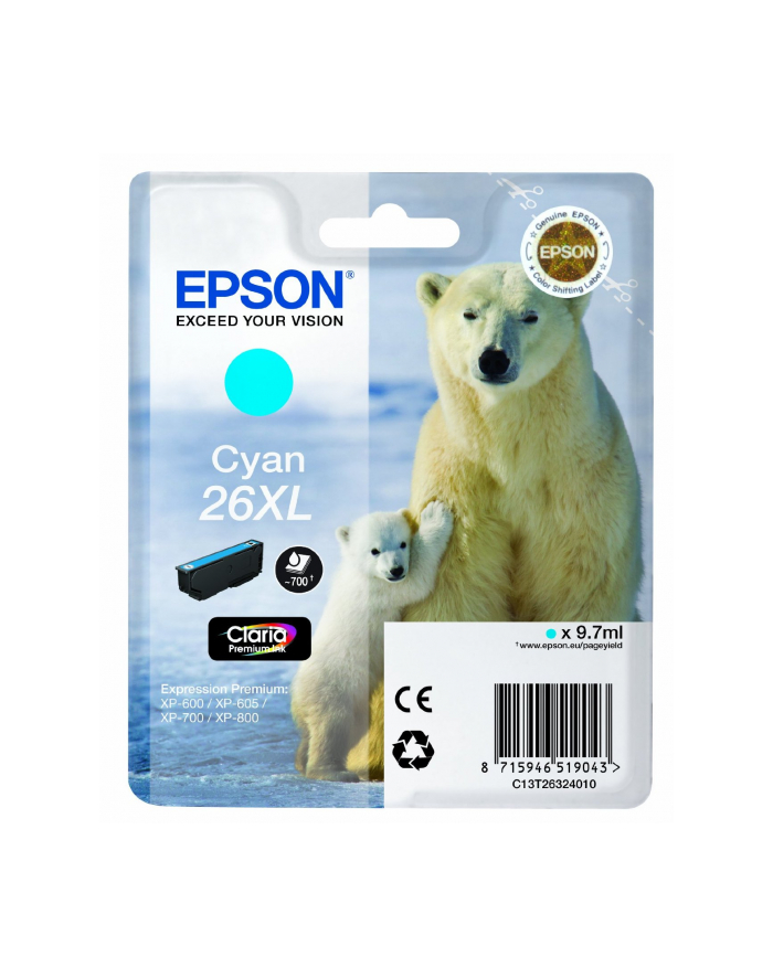 Tusz Epson CLARIA Premium 26XL - cyjan główny
