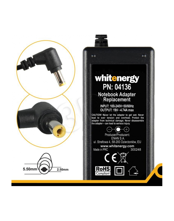 Whitenergy zasilacz 19V/4.74A 90W wtyczka 5.5x2.5mm Acer Toshiba Fuijtsu-Siemens główny