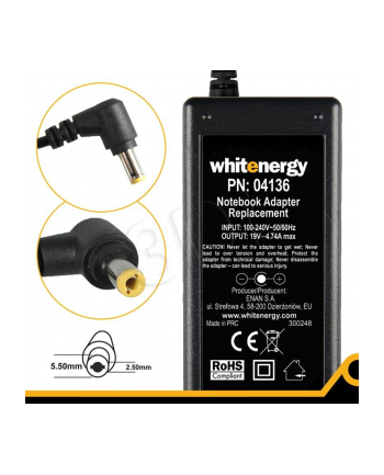 Whitenergy zasilacz 19V/4.74A 90W wtyczka 5.5x2.5mm Acer Toshiba Fuijtsu-Siemens nr 2