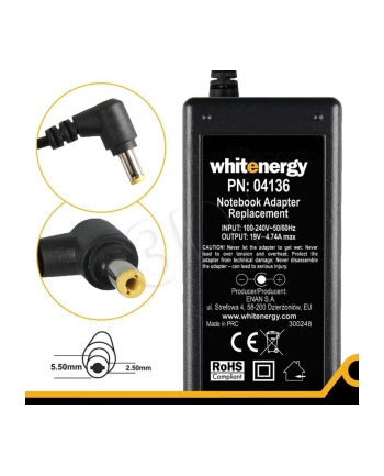 Whitenergy zasilacz 19V/4.74A 90W wtyczka 5.5x2.5mm Acer Toshiba Fuijtsu-Siemens nr 1