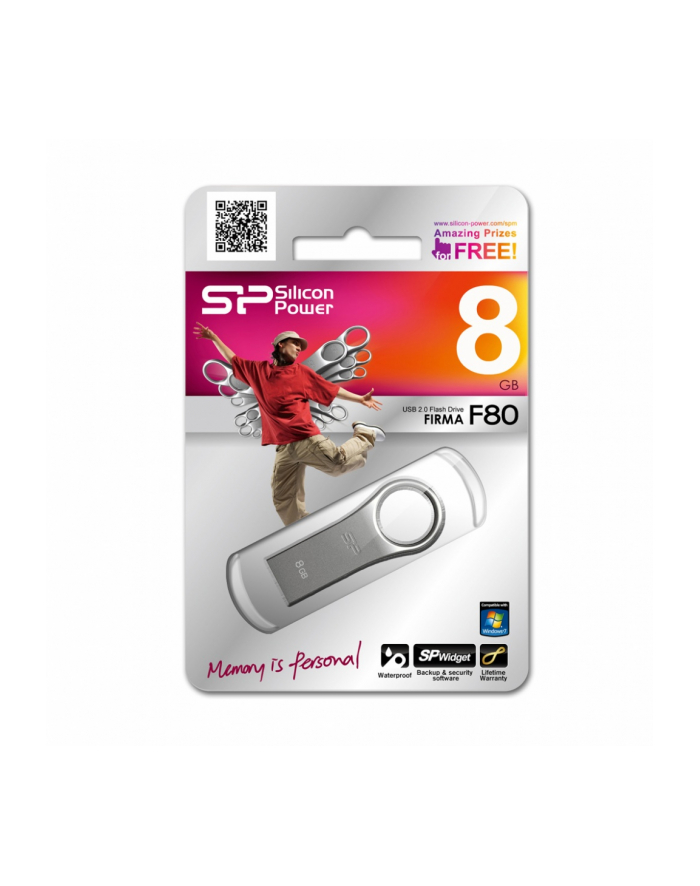 PENDRIVE Silicon Power 8GB Firma F80 Silver Gray-Cynk metal główny