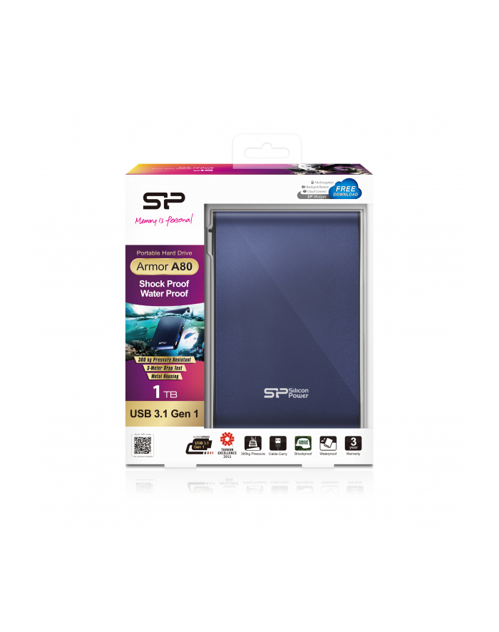 Dysk Silicon Power ARMOR A80 1TB 2.5'' USB3.0 PANCERNY Blue główny