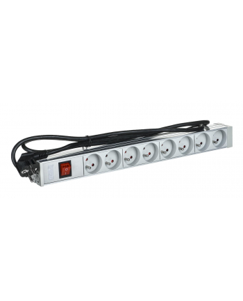 Listwa zasilająca PDU 19'''', 1U, 8 gniazd 2P+Z, 16A, 4000W aluminiowa, wyłącznik, 1,8m