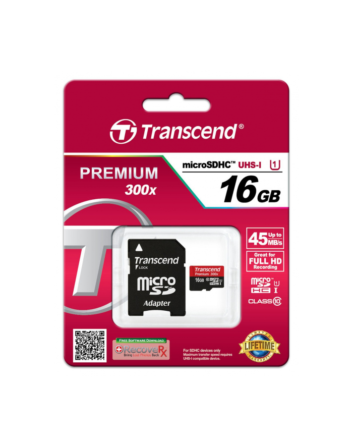 Transcend karta pamięci Micro SDHC 16GB Class 10 UHS-I +adapter SD główny