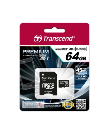 Transcend karta pamięci Micro SDXC 64GB Class 10 UHS-I +adapter SD nr 2