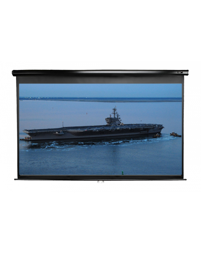 Elite Screens M106UWH Manual Pull Down Screen 106'' 16:9/ Diagonal 269.2cm, W 234.7cm x H 132.1cm / Black case / Dual wall & ceiling instalation design/ 4-side black masking border (Top: 15cm) / 160 Degrees wide viewing angle / Auto locking główny