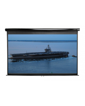 Elite Screens M128UWX  Manual Pull Down Screen 128'' 16:10 / Diagonal 320cm, W 275.3cm x H 172.2cm / Black case / Dual wall & ceiling instalation design/ 4-side black masking border (Top: 15cm) / 160 Degrees wide viewing angle / Auto locking