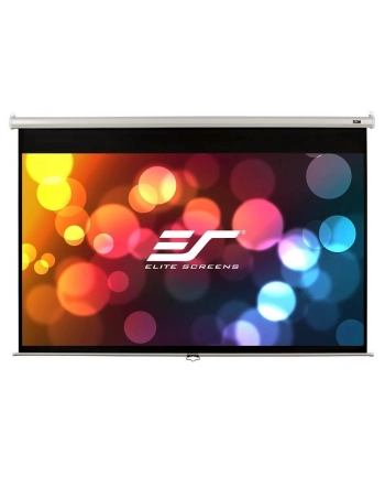 Elite Screens M84NWH Manual Pull Down Screen 84'' 16:9 / W 185.4cm x H 104.1cm / White case / Dual wall & ceiling instalation design / 4-side black masking border (Top: 3.8cm) / 160 Degrees viewing angle / Auto locking system/ Easy to clean nr 1
