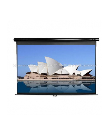 Elite Screens M84NWH Manual Pull Down Screen 84'' 16:9 / W 185.4cm x H 104.1cm / White case / Dual wall & ceiling instalation design / 4-side black masking border (Top: 3.8cm) / 160 Degrees viewing angle / Auto locking system/ Easy to clean