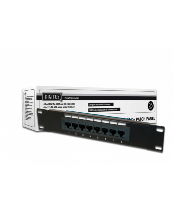 Digitus Patch panel  10'' UTP, 8 portowy RJ-45 kat. 5e 1U, LSA (kompletny)