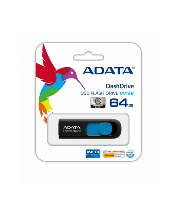 Adata DashDrive UV128 64GB USB3.0 czarno - niebieski 90MB / 40MB nr 1