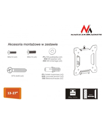 Maclean MC-596 13-23 vesa 100x100 20kg reg uchwyt do monitora TV