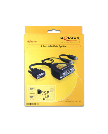 Delock adapter VGA(15M) -> VGA(15F) x2 + zasilanie z USB + USB(AF)