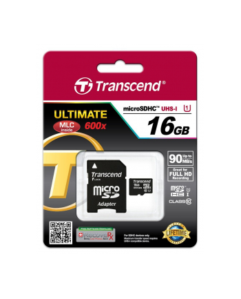 TRANSCEND Micro SDHC Class 10 UHS-I 600x, MLC, 16GB (Ultimate) + adapter