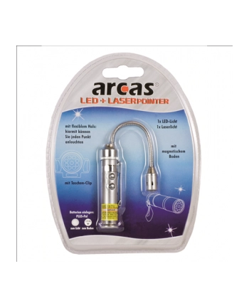 Camelion Arcas LED   Laserpointer, pocket clip, magnetic bottom, flexible neck for LED-light, 3 x LR44 batteries nr 1